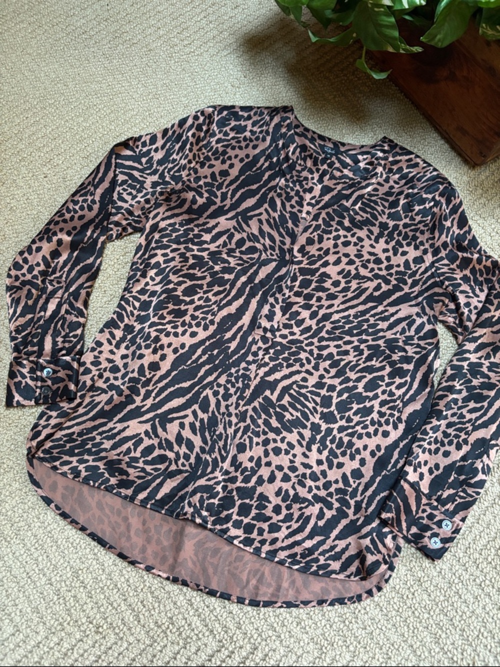 Rails Animal Print Blouse in Taupe and Black
